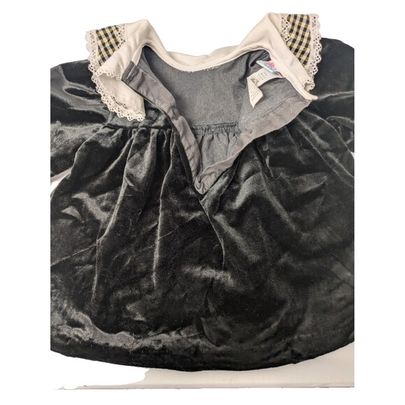 Vintage Little Precious Toddler Black Crushed Velvet Dress sz 2T Lace Plaid Gold - Picture 11 of 13